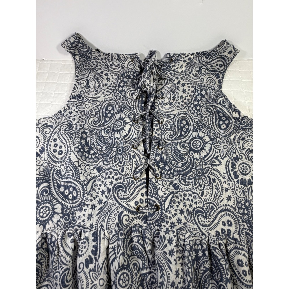 Doe & Rae Blue White Paisley Lace Trim Mini Dress Lace Up Back S# 3012D Womens M - Picture 7 of 8